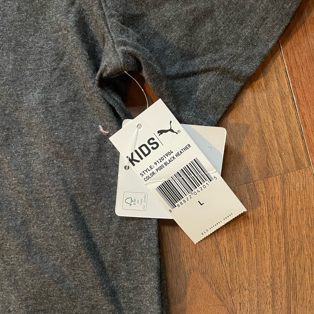 Boys girls Puma Kids large t shirt grey white - Picture 2 of 3